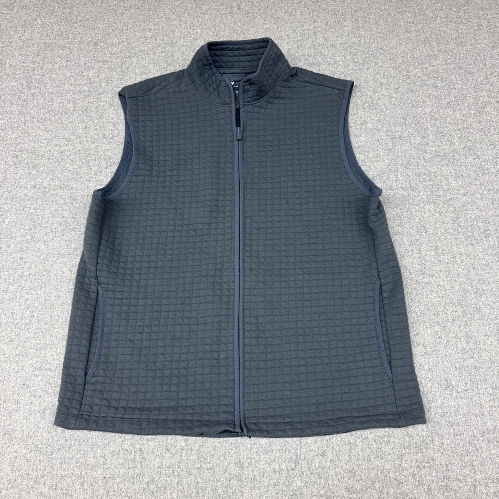All In Motion Vest Large Gray Quilted Grid Full Zip Mock Neck Active Pockets L